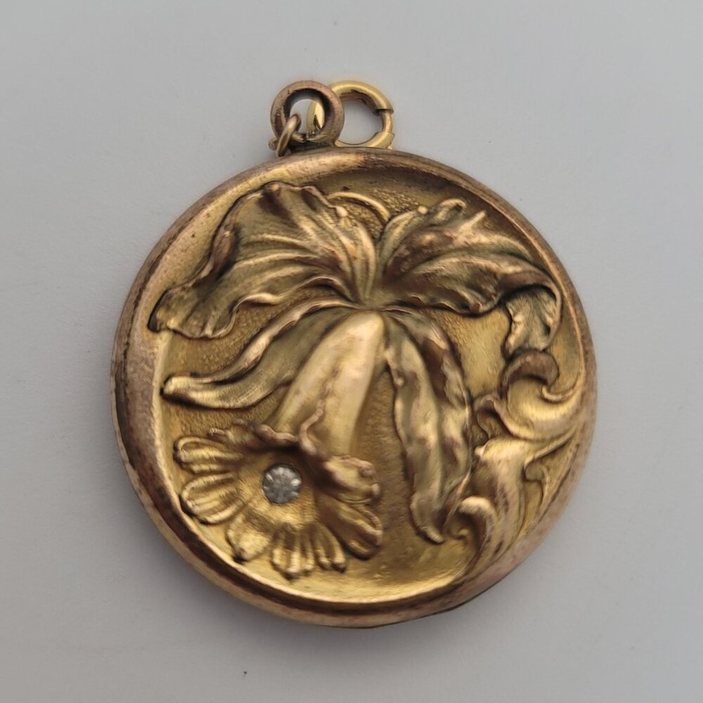 Antique Art Nouveau Gold Filled & Paste Flower Locket by Wightman & Hough